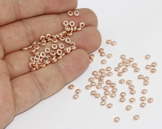 4mm Rose Gold Spacer Beads, Brass Spacers, Rondelle Beads, ROSE471 —  KJewelryMetal